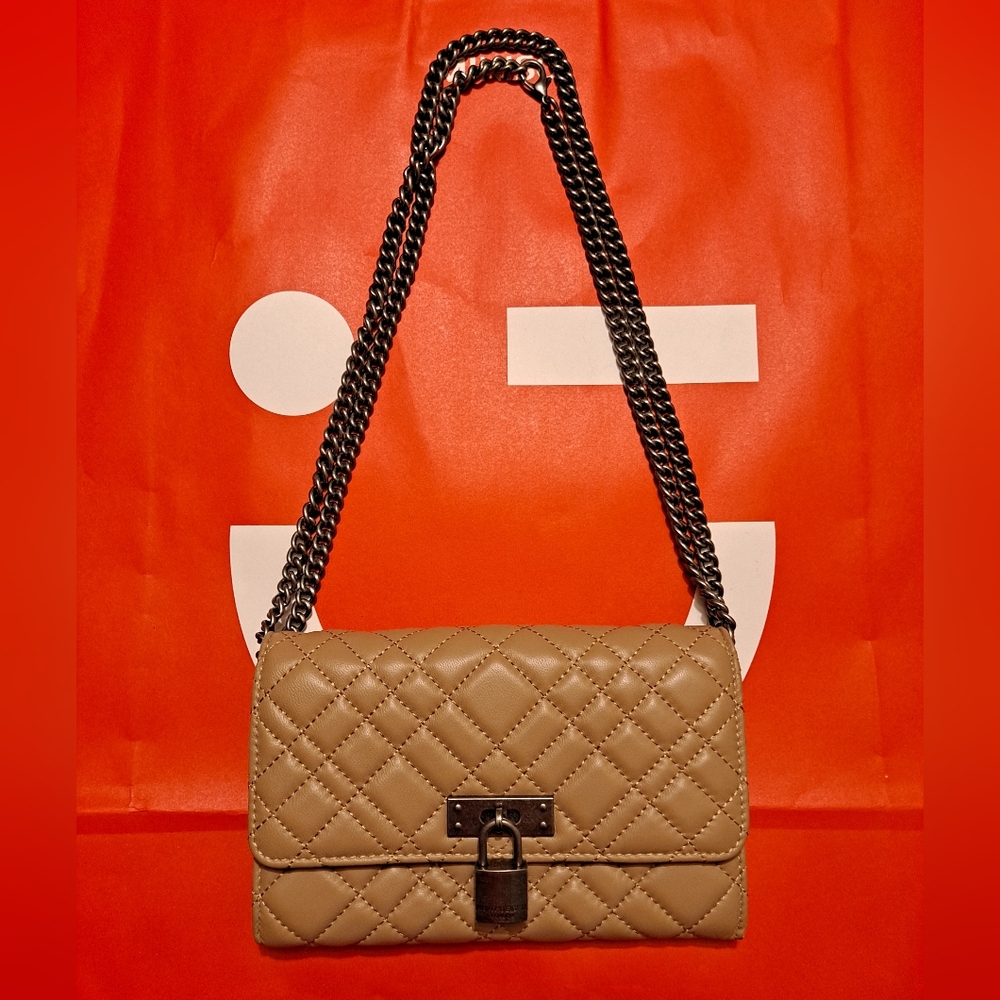 Kurt Geiger Brixton Tan Quilted Leather Wallet on Chain Crossbody Shoulder Bag